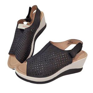 Jeossy Women's Platform Peep Toe Wedge High Heel Sandals Black Size 8